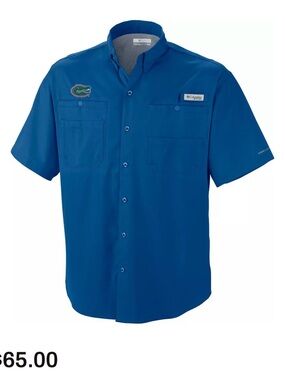 NWT Columbia Mens Florida Gator Tamiami Performance Shirt w/Omnishade Blue-S